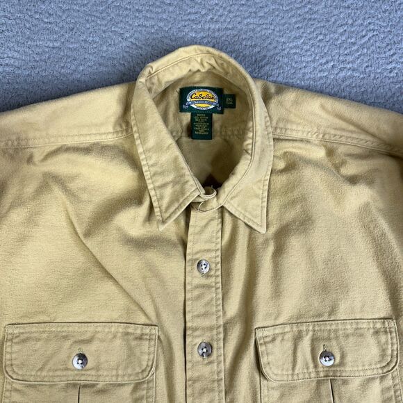 Cabelas Chamois Shirt Men 2XLT Khaki Beige Button Collar Utility Outdoor Shacket - Picture 3 of 10